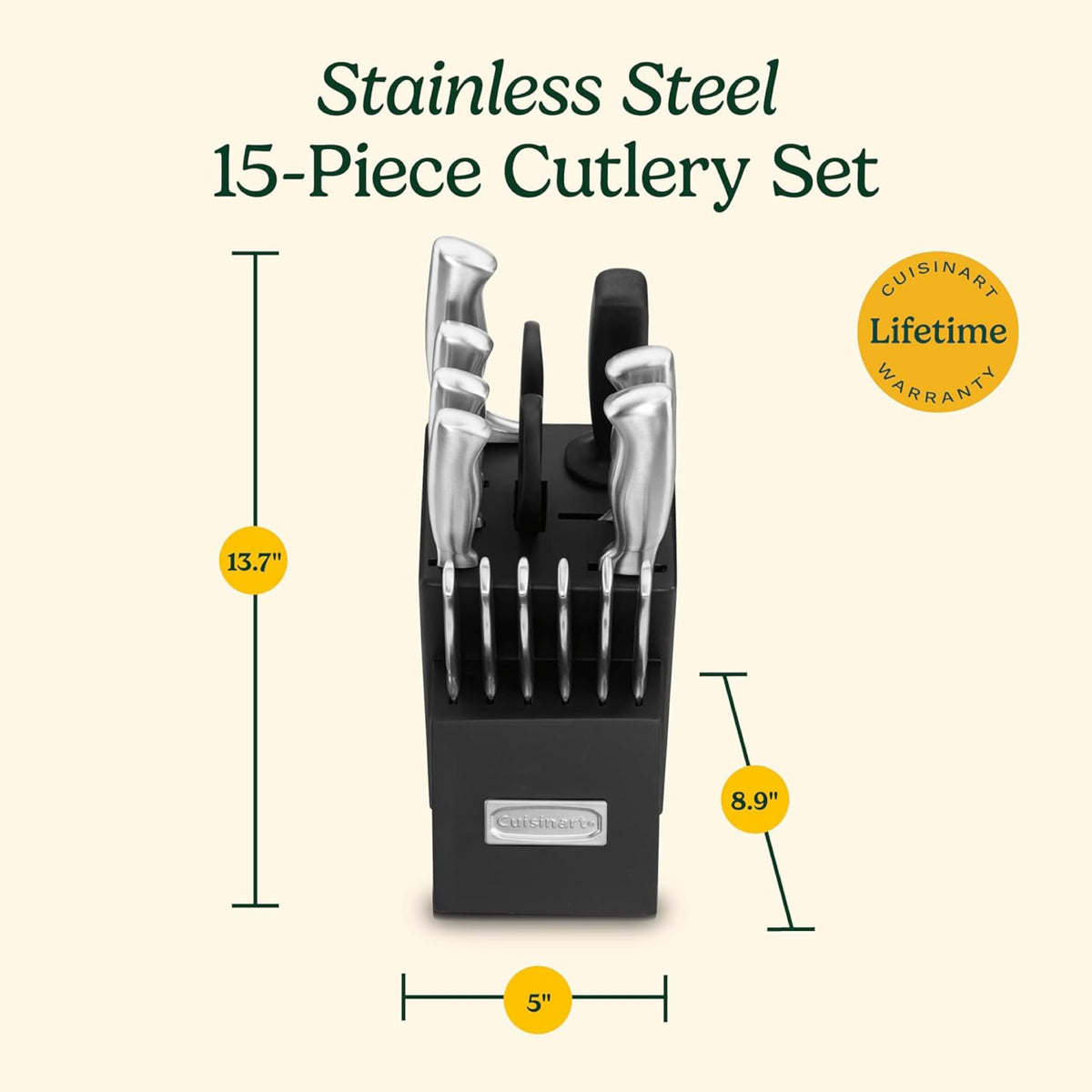 Cuisinart 15-Piece Kitchen Knife Block Set, Stainless Steel, Black (SSC-15C)