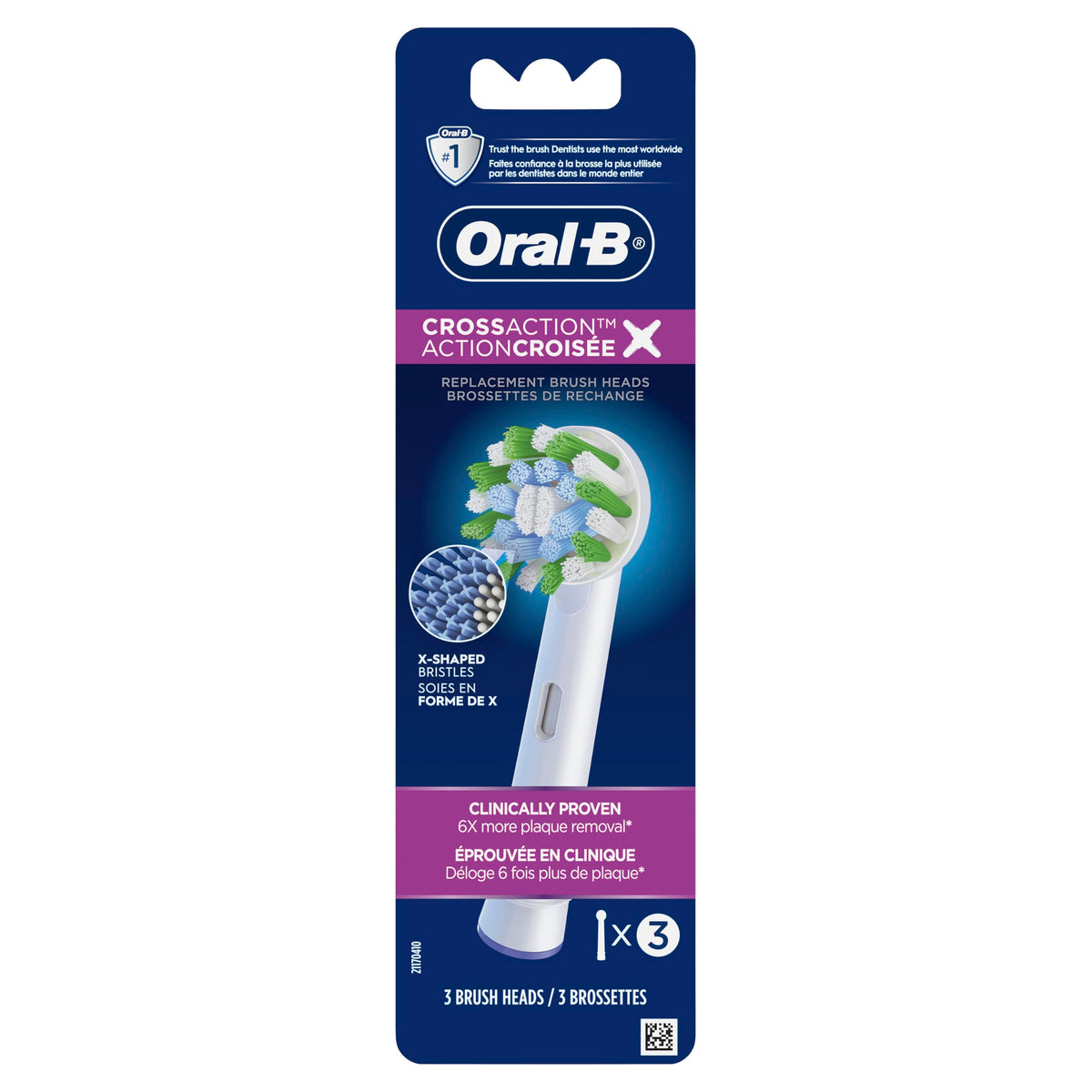 Oral-B CrossAction XFilaments Electric Toothbrush Replacement Brush Heads Refill, White, 3 Count