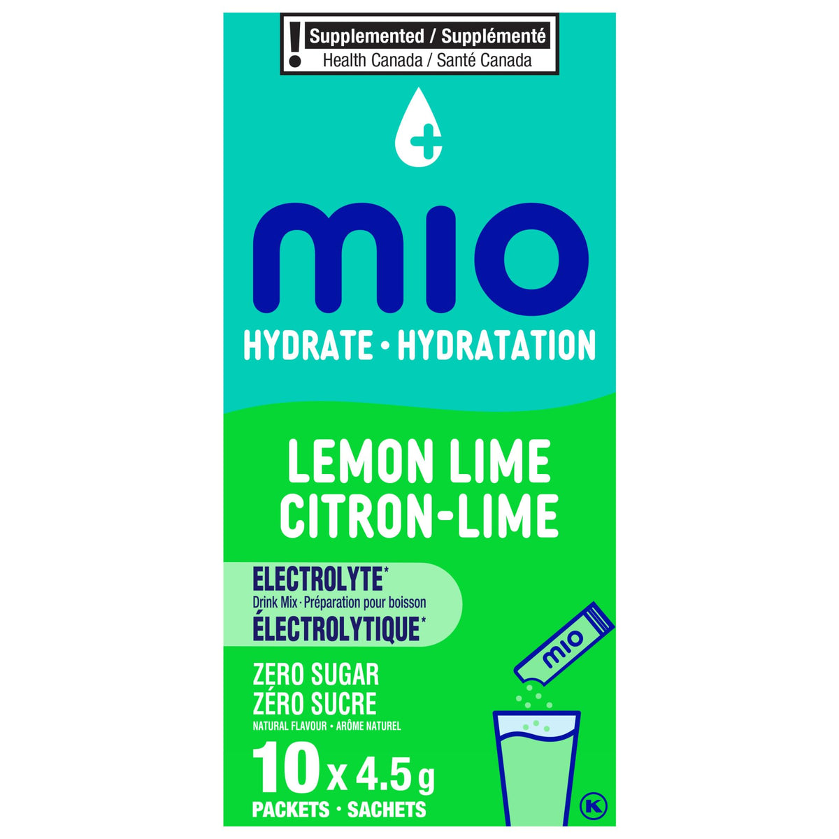 MIO LEMON LIME HYDRATE POWDER 45G (Pack of 8)