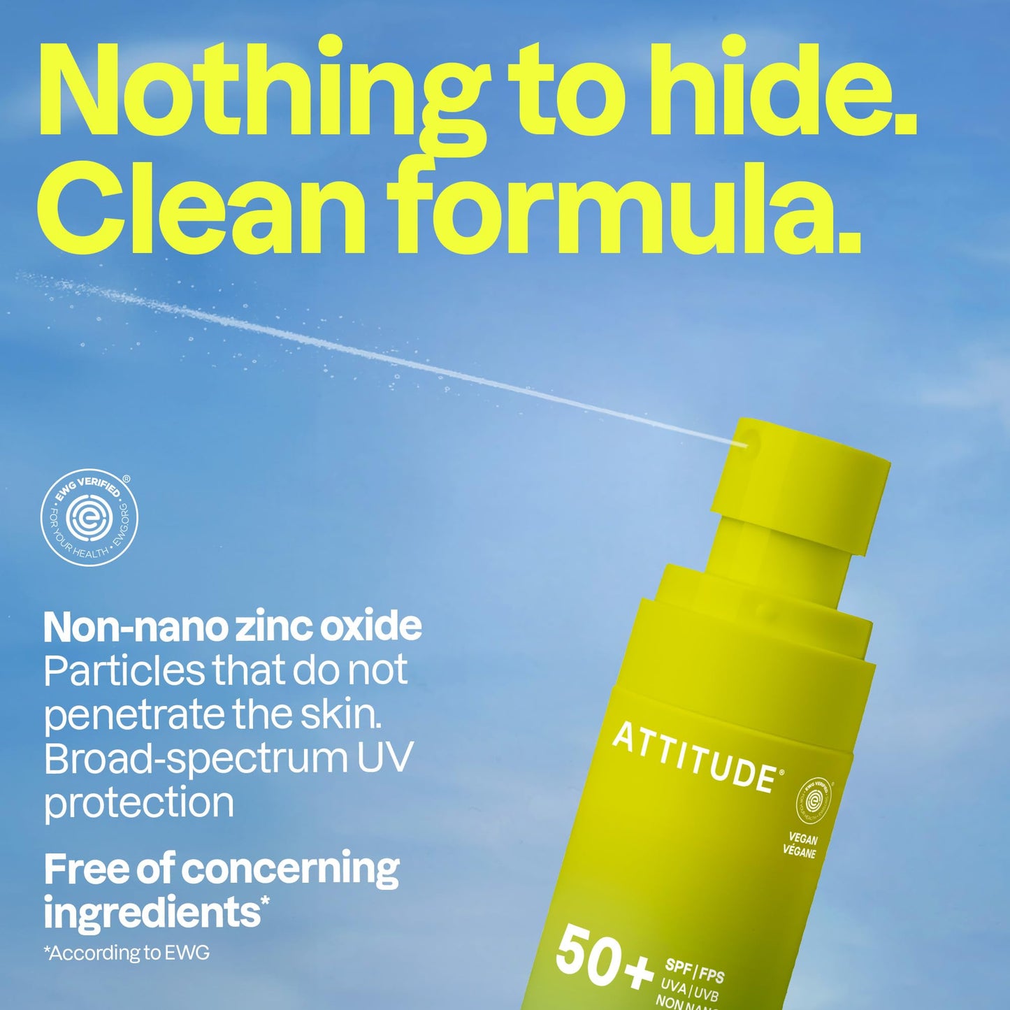 ATTITUDE Mineral Sunscreen Lightweight Lotion SPF 50, Broad Spectrum Zinc Oxide, EWG Verified, Non-Nano, Water-Resistant 80 Minutes, Non-Greasy for Face & Body, Vegan, Unscented, 80 grams