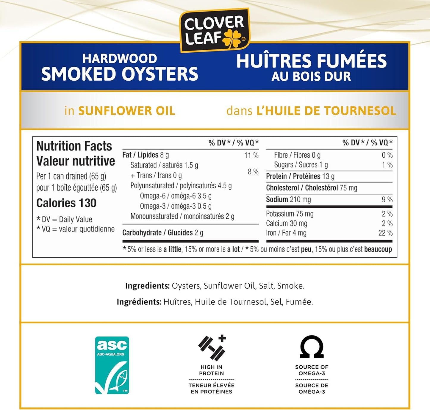 Clover Leaf Smoked Oysters In Sunflower Oil, 85g, 24 Count Clover Leaf
