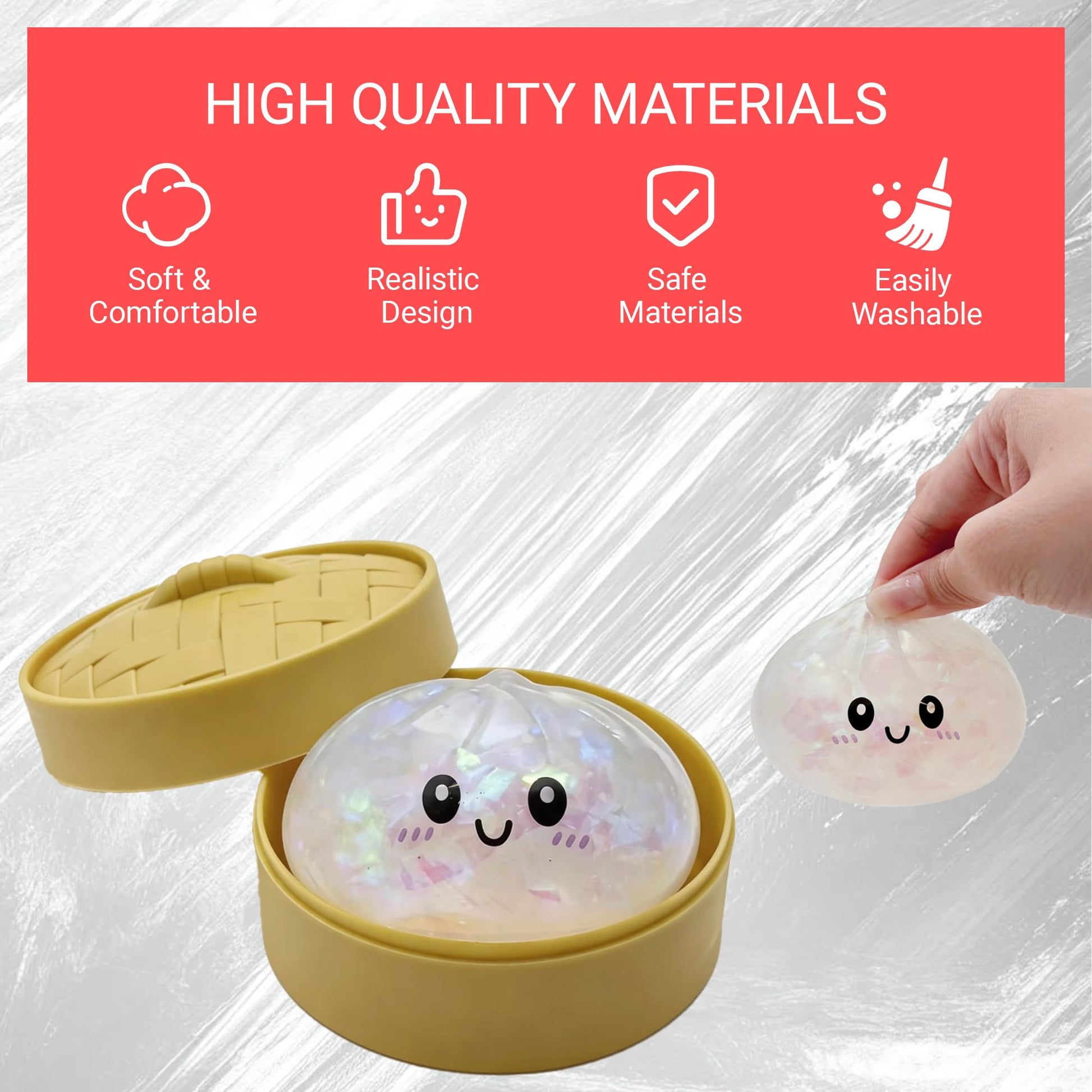 Aglacynorath Glitter Dumpling Squishy, Giant Glitter Dumpling Box, Colorful Stretchy Decompression Sensory Toy, Soft Squeeze Decompression Dough (Glitter White) - Available at All In One Marketplace Canada