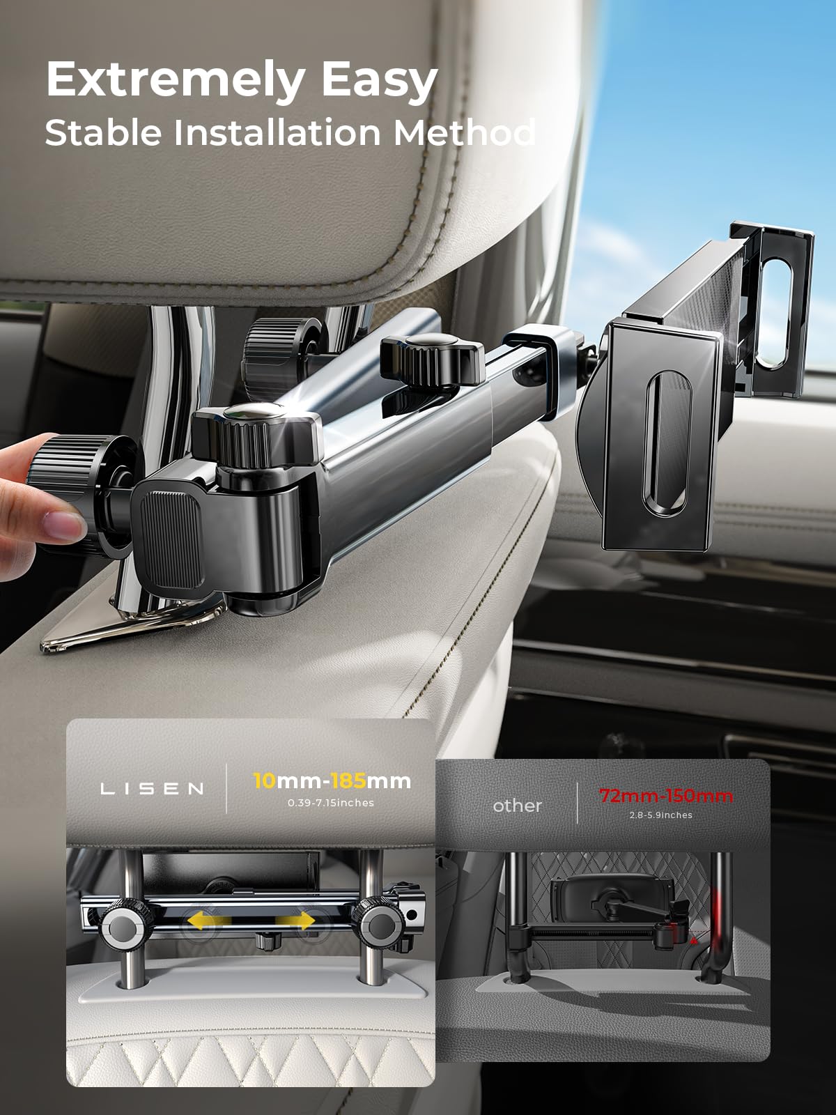 LISEN for iPad Tablet Holder for Car [3 in 1] Car Accessories iPad Holder Mount Back Seat for Car Headrest Video Kids Long Road Trip Car Essentials for 4.7-11" Tablet iPad Pro, Mini, Samsung (Black)