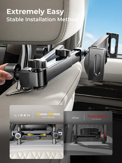 LISEN for iPad Tablet Holder for Car [3 in 1] Car Accessories iPad Holder Mount Back Seat for Car Headrest Video Kids Long Road Trip Car Essentials for 4.7-11" Tablet iPad Pro, Mini, Samsung (Black)