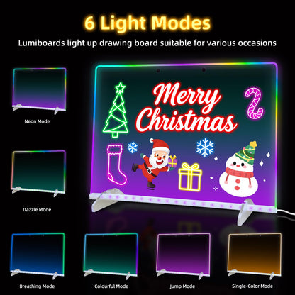 Lumiboard Led Drawing Board, 13.7"x10" Glow Doodle Note Board with 13 Light Effects, Neon Dry Erase Drawing Tablet with Colorful Markers, Birthday Christmas Festival Gifts for Kids 🍁 All In One Marketplace Canada