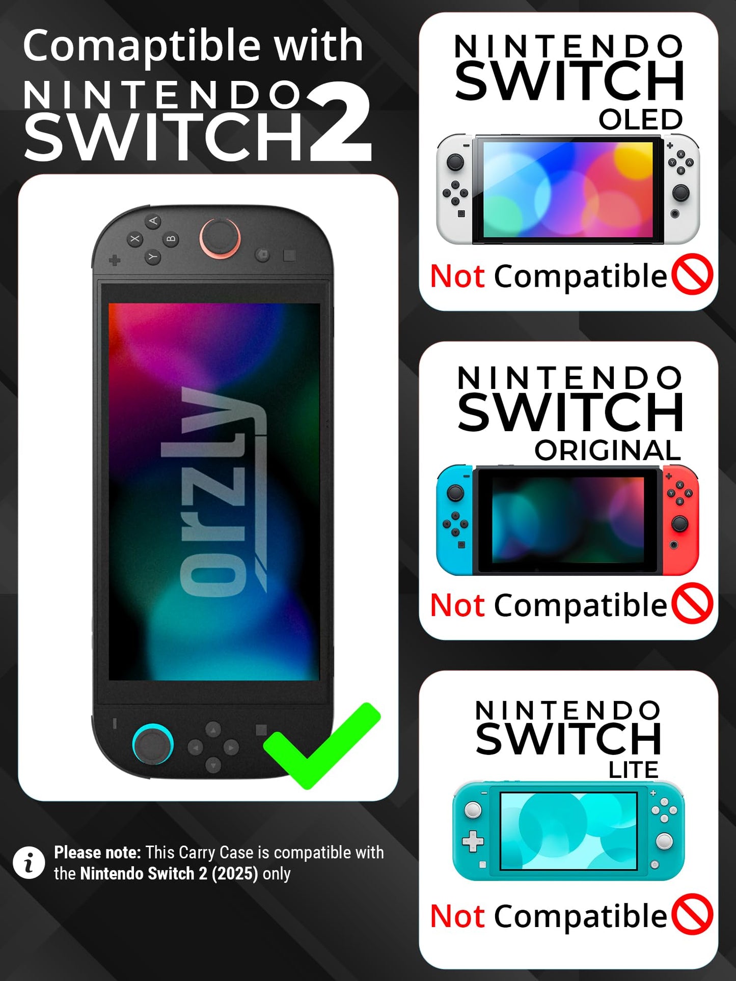 Carry Case for Nintendo Switch 2 (2025) Hard Shell Travel Case with Screen Padding, Game Card & microSD Slots, Zipped & Open Pockets for Accessories