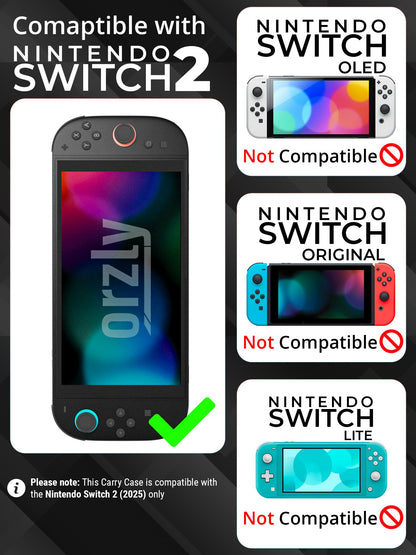 Carry Case for Nintendo Switch 2 (2025) Hard Shell Travel Case with Screen Padding, Game Card & microSD Slots, Zipped & Open Pockets for Accessories
