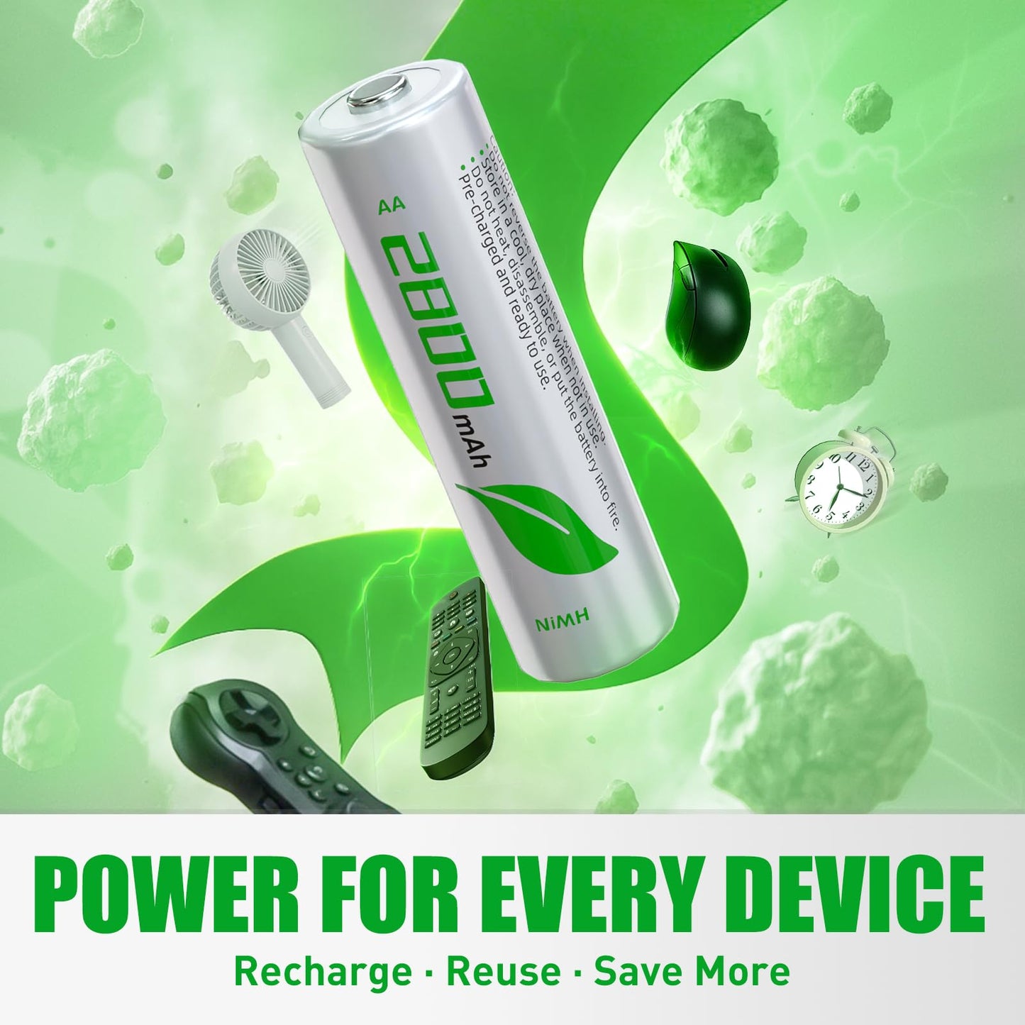 WENJOOP Rechargeable AA Batteries 16 Pack, 2800mAh Ni-MH, Up to 1200 Cycles, for Controllers, Cameras and Toys - Available at All In One Marketplace Canada