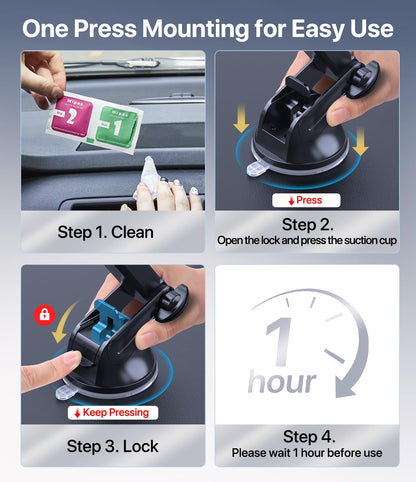 Miracase [2026 Upgraded Strong Military Grade Suction Cup] Car Phone Holder for Cars Dashboard Windscreen Air Vent Desk, 4 in 1 Mobile Phone Mount Automobile Cradle Stand for All Smartphones