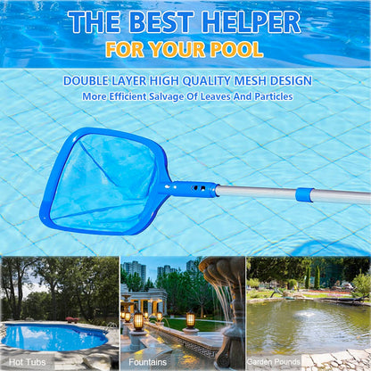 FBSPORT Pool Skimmer Net with Telescopic Pole, 59 inch Swimming Pool Leaf Net, Fine Mesh Pool Net, Pool Cleaner Maintenance Tool-Easy to Collecting Leaves for Swimming Pools, Hot Tubs, Ponds - Available at All In One Marketplace Canada