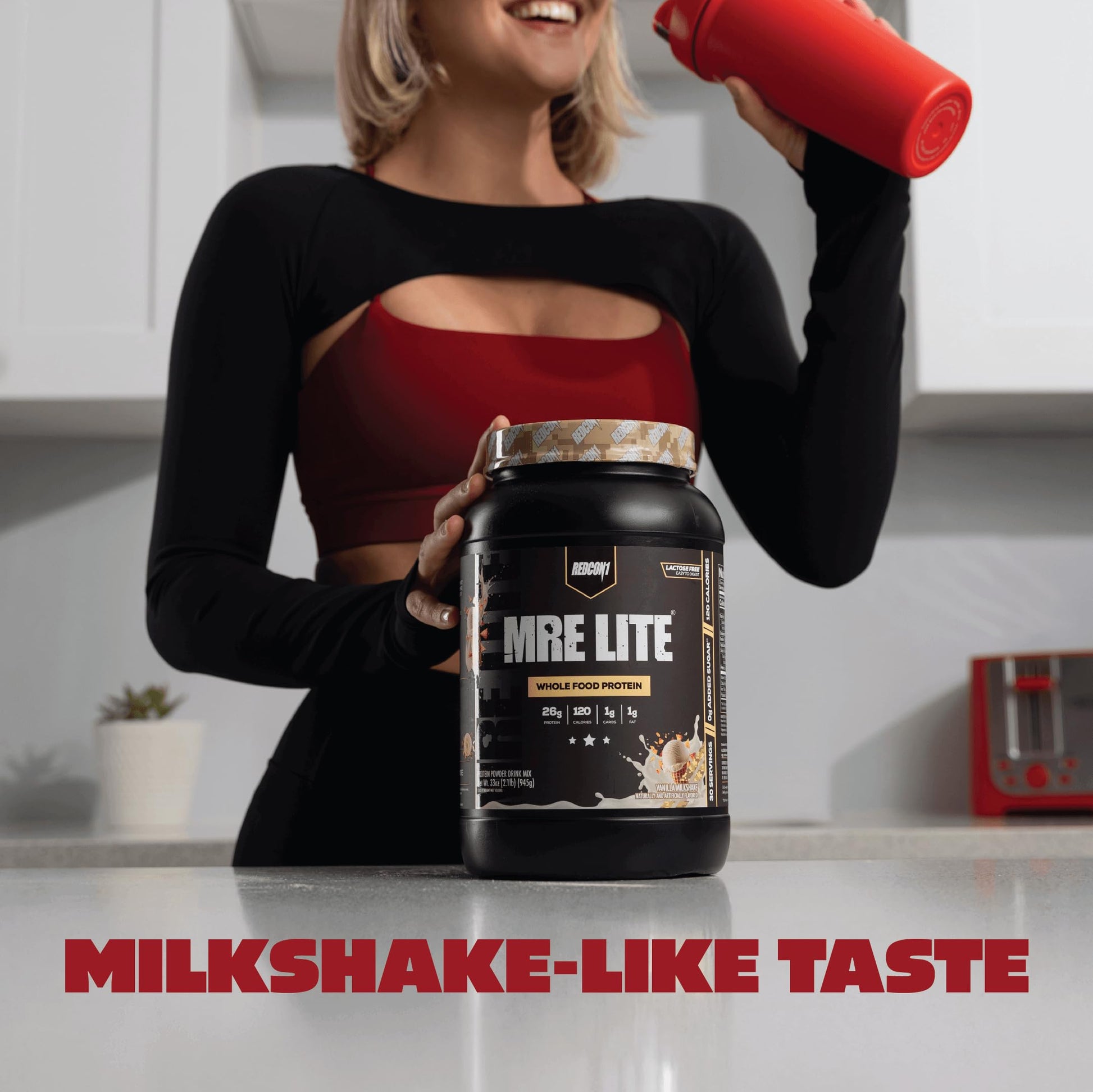 REDCON1 MRE Lite Meal Replacement Powder, Vanilla Milkshake - Animal Based Whole Food Protein Blend with MCT Oil + Pea Protein - Keto Friendly, Low Carb & Whey Free Protein Supplement (1.92 lbs) Redcon1