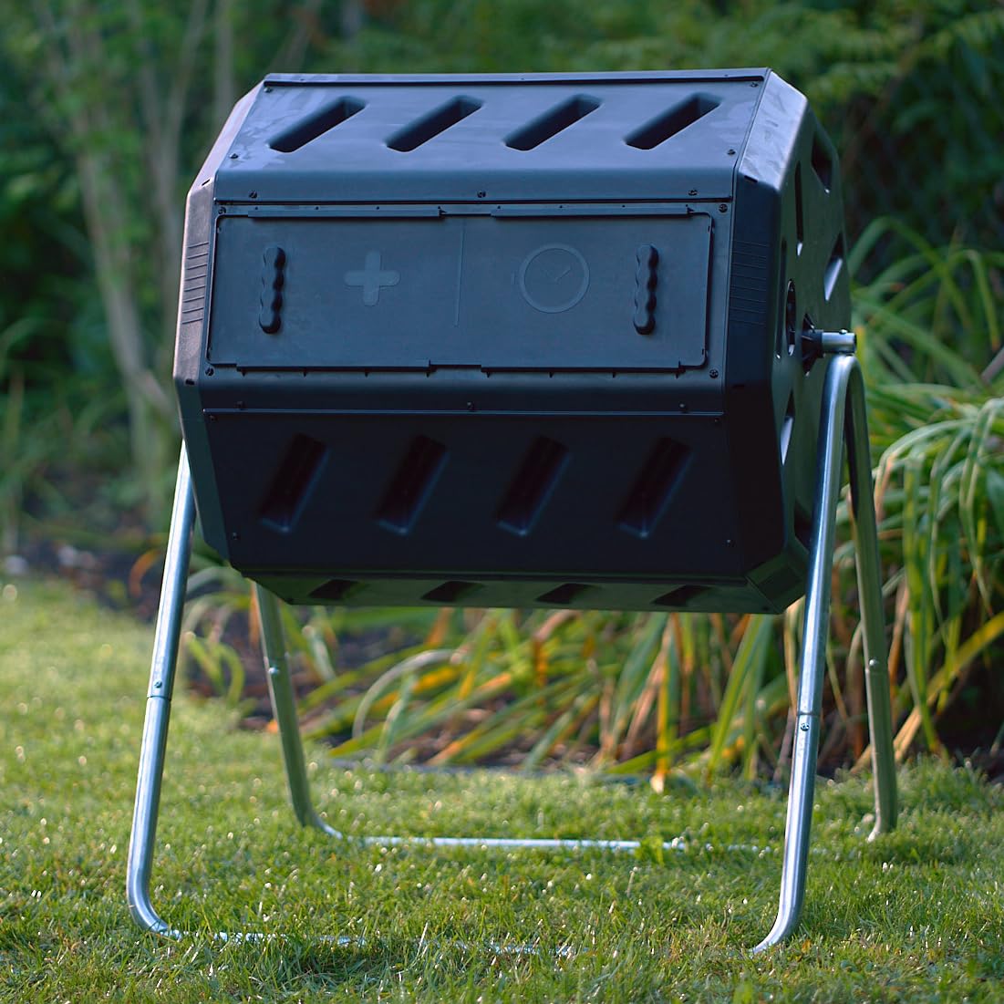 FCMP Outdoor IM4000 Dual Chamber Tumbling Composter Canadian-Made, 100% Recycled Resin - Outdoor Rotating Compost Tumbler Bin for Garden, Kitchen, and Yard Waste, Black (37 Gallon) FCMP Outdoor