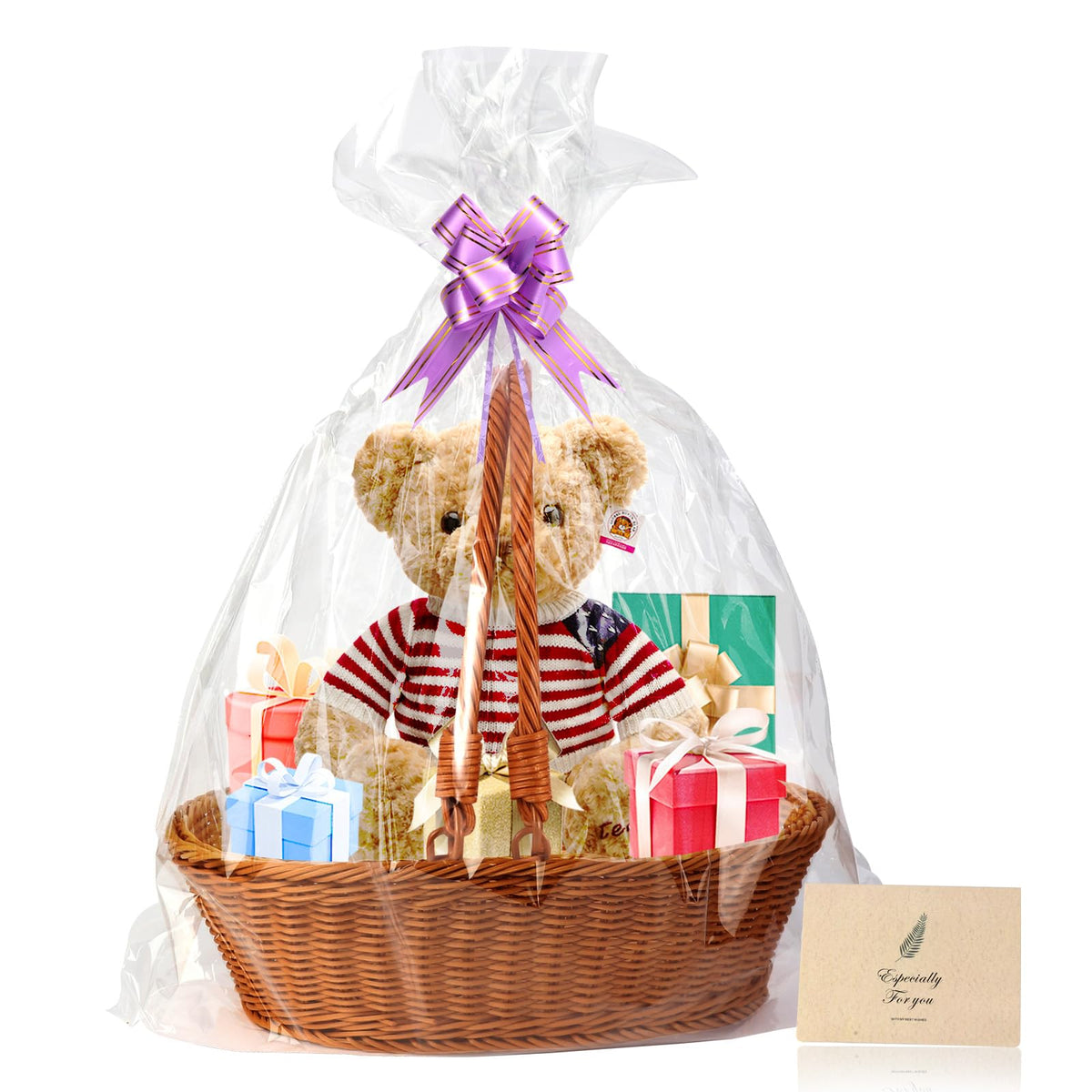 Boensi Wicker Basket with handle, 38x28x12cm Gift basket empty/Fruit Basket – Perfect for Kitchen Storage,Christmas Gift,Table Centerpieces, Serving Bread, Fruit & Vegetable 🍁 All In One Marketplace Canada