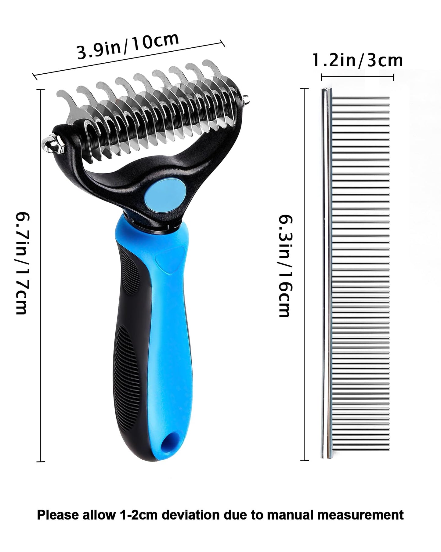 Dog and Cat Brush for Shedding and Dematting - Deshedding Undercoat Rake for Long Haired Dogs and Cats, Double Sided Pet Grooming Brush with Steel Comb, Blue