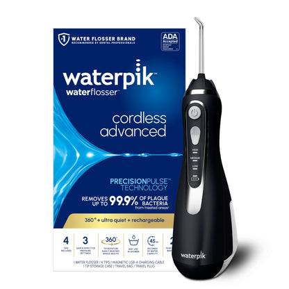 Waterpik Cordless Advanced 2.0 Water Flosser for Teeth, Gums, Braces, Dental Care with Travel Bag & 4 Tips, CDA Validated, Waterproof Rechargeable Handheld, Black (1 Count) Packaging May Vary - Available at All In One Marketplace Canada