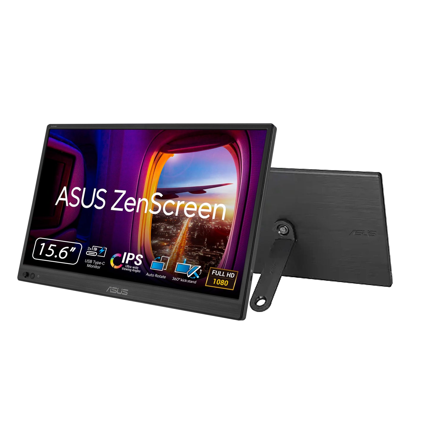 ASUS ZenScreen 15.6” Portable Monitor for Laptop (MB169CK) - Dual USB-C, Mini-HDMI, Plug & Play External Screen for Travel Dual Setup, Full HD, IPS, Anti-Glare Surface, 360° Kickstand, 3yr Warranty Asus