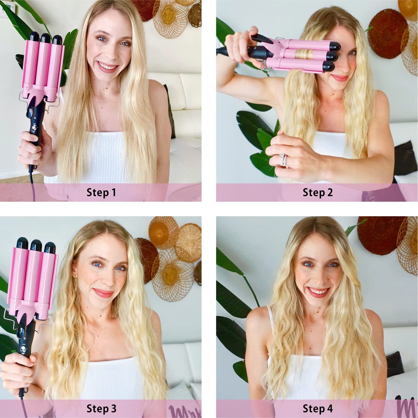 3 Barrel Curling iron Hair Waver, TOP4EVER 25mm Professional Ceramic Hair Curler with Two Temperature Control, Fast Heating 1inch Triple Barrel Crimper Wand for Waving Hair