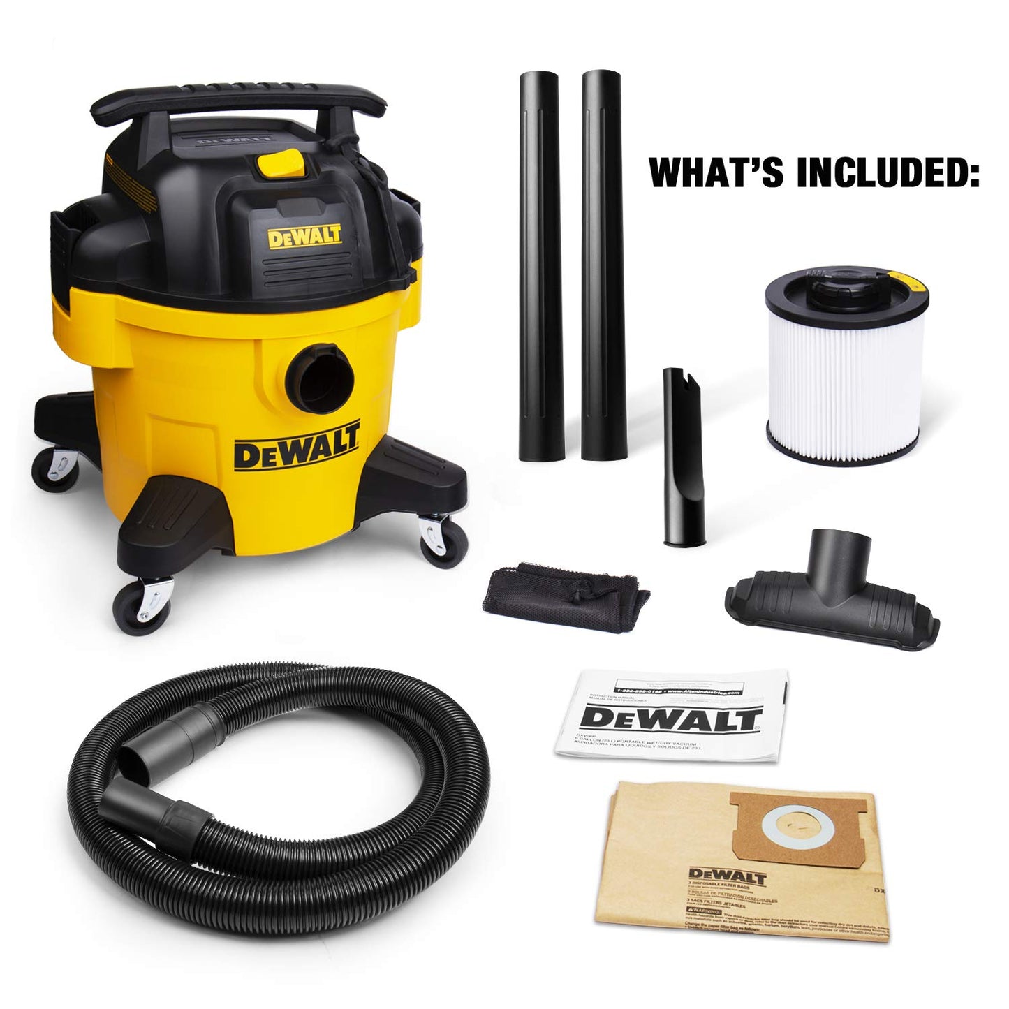 DEWALT DXV06P 4 Peak HP Shop Vacuums, 6 Gallon Poly Wet/Dry Vac, Heavy-Duty Shop Vacuum with Blower Function Yellow+Black DEWALT