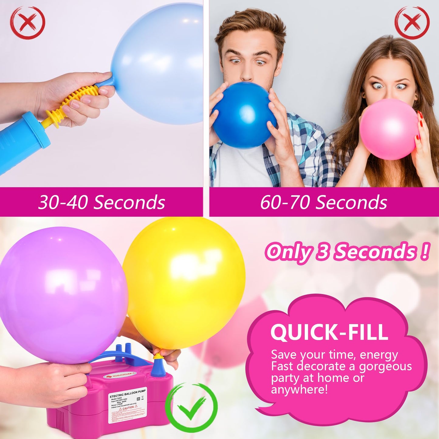 IDAODAN Electric Balloon Pump, Portable Electric Balloon Blower Machine Inflator Air Pump Dual Nozzle110V 600W for Party Decorations