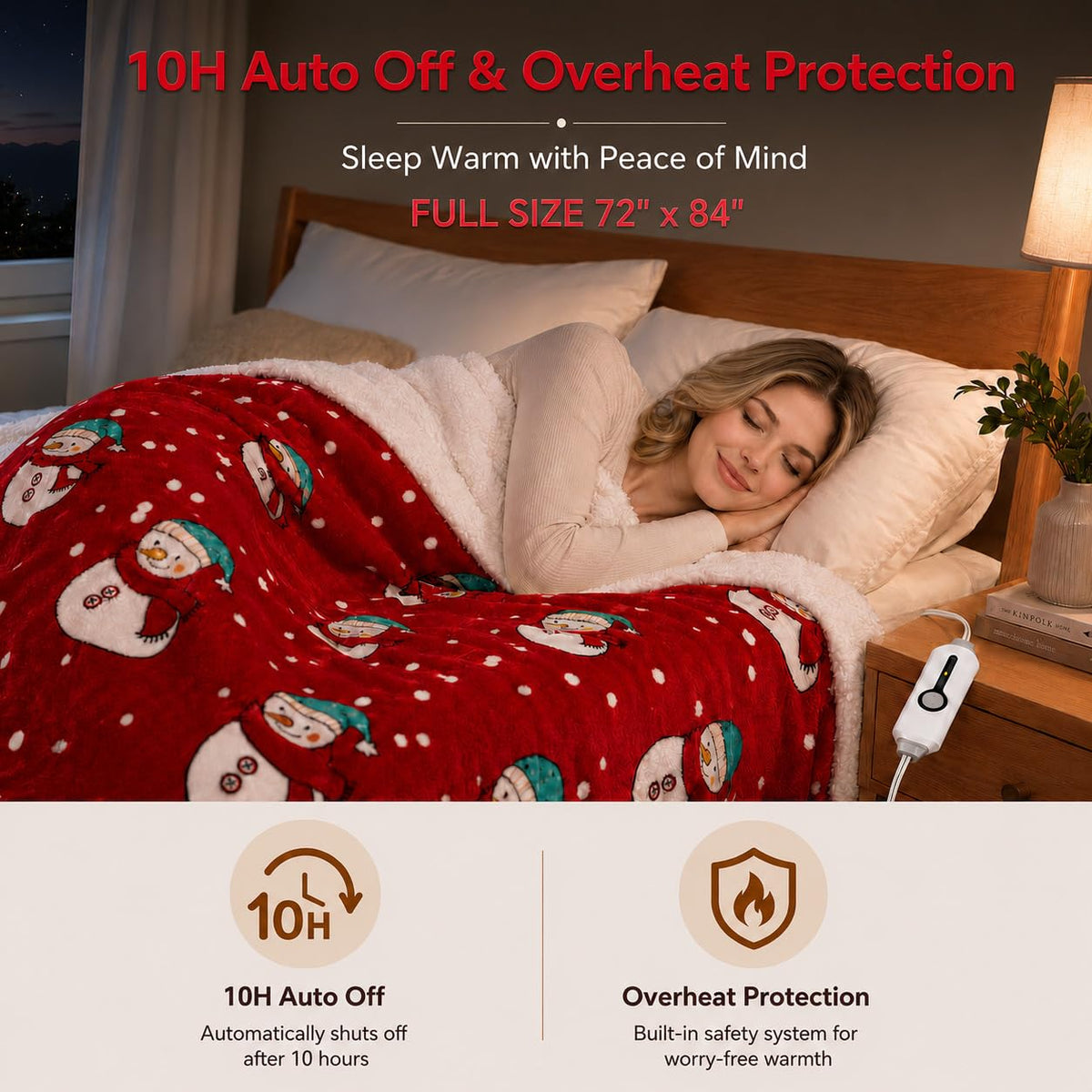 Electric Heated Blanket,Full 72x84in,Christmas Snowman,Coral&Sherpa,Gift 🍁 All In One Marketplace Canada