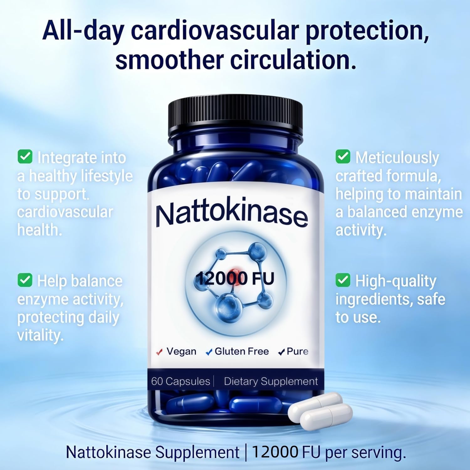 Nattokinase Supplement, 400 mg - 12000 FU, Helps Support Cardiovascular Health 60 Count - Available at All In One Marketplace Canada