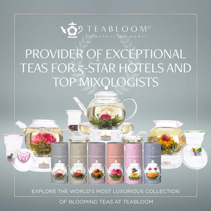 Teabloom Flowering Tea Gift Set - 12 Hand-Tied Blooming Tea Varieties - Green Tea with Edible Flowers - Premium Gift Canister - 36 Infusions, Up to 250 Cups