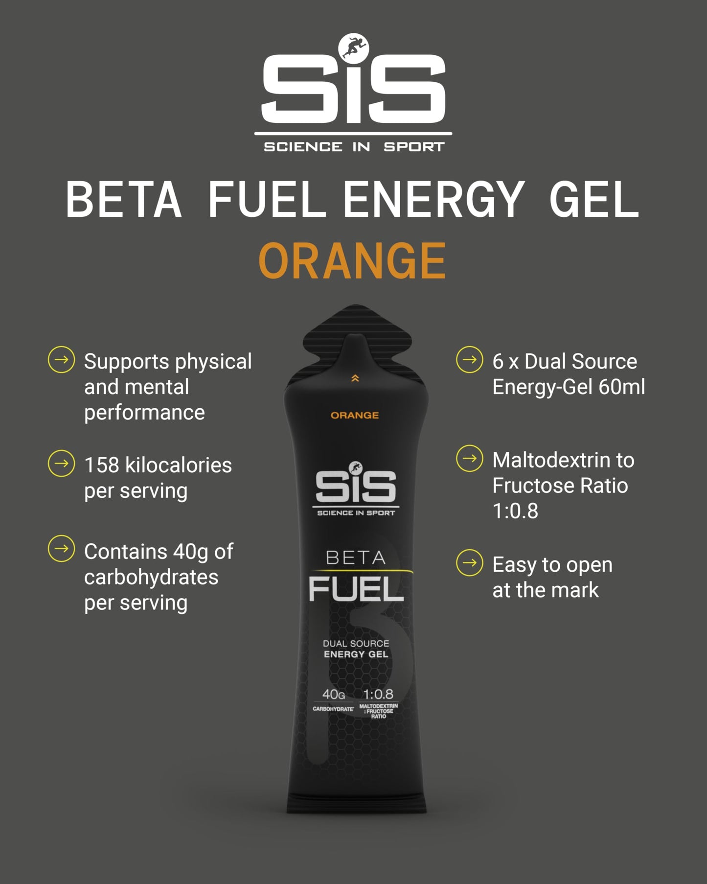 Science in Sport Beta Fuel Gel | Easily Digestible & Quick Carbohydrates, Dual Source Energy Gel | 40g Carbs for Energy | Vegan, Gluten Free, Dairy Free, Nut Free | 60 mL (Orange) 🍁 All In One Marketplace Canada