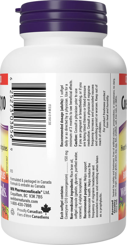 Webber Naturals Coenzyme Q10 (CoQ10) Supplement, 150 mg, 60 Softgels