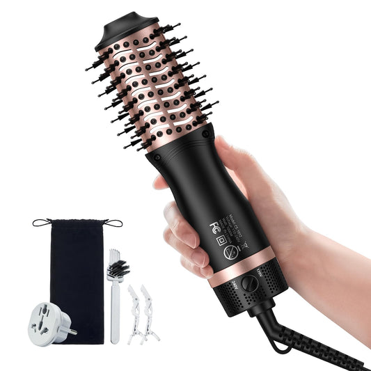slopehill Mini Dual Voltage Hair Dryer Brush,1000 Watts Travel Hot Air Brush with European Plug, Ionic Hair Dryer and Styler for Women for Home & Salon, Oval Barrel 2 Heat & 2 Speed Settings - Available at All In One Marketplace Canada