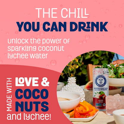 THIRSTY BUDDHA Sparkling Coconut Water with Lychee, No Added Sugar, Pure Coco Drink, Natural Fruit Flavour, Electrolyte & Nutrient-Rich, 12 Pack, (12/330ml)