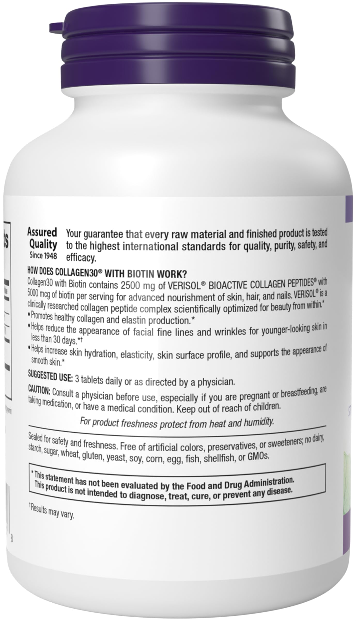 Webber Naturals Collagen30 with Biotin, 2,500 mg of Bioactive Collagen Peptides with 5,000 mcg of Biotin Per Serving, 120 Tablets, For Advanced Nourishment of Skin, Hair and Nails - Available at All In One Marketplace Canada
