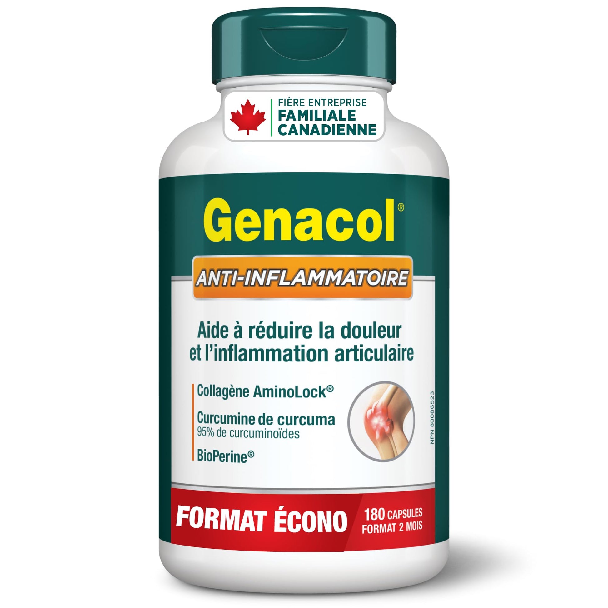 Genacol Anti-Inflammatory (60-Day Supply) – Turmeric Curcumin Supplement with Black Pepper (BioPerine) and Collagen Peptides, Relieves Inflammation, Osteoarthritis Pain Relief, 180 Capsules - Available at All In One Marketplace Canada