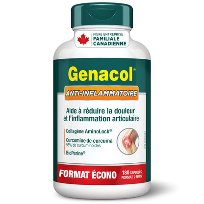 Genacol Anti-Inflammatory (60-Day Supply) – Turmeric Curcumin Supplement with Black Pepper (BioPerine) and Collagen Peptides, Relieves Inflammation, Osteoarthritis Pain Relief, 180 Capsules - Available at All In One Marketplace Canada