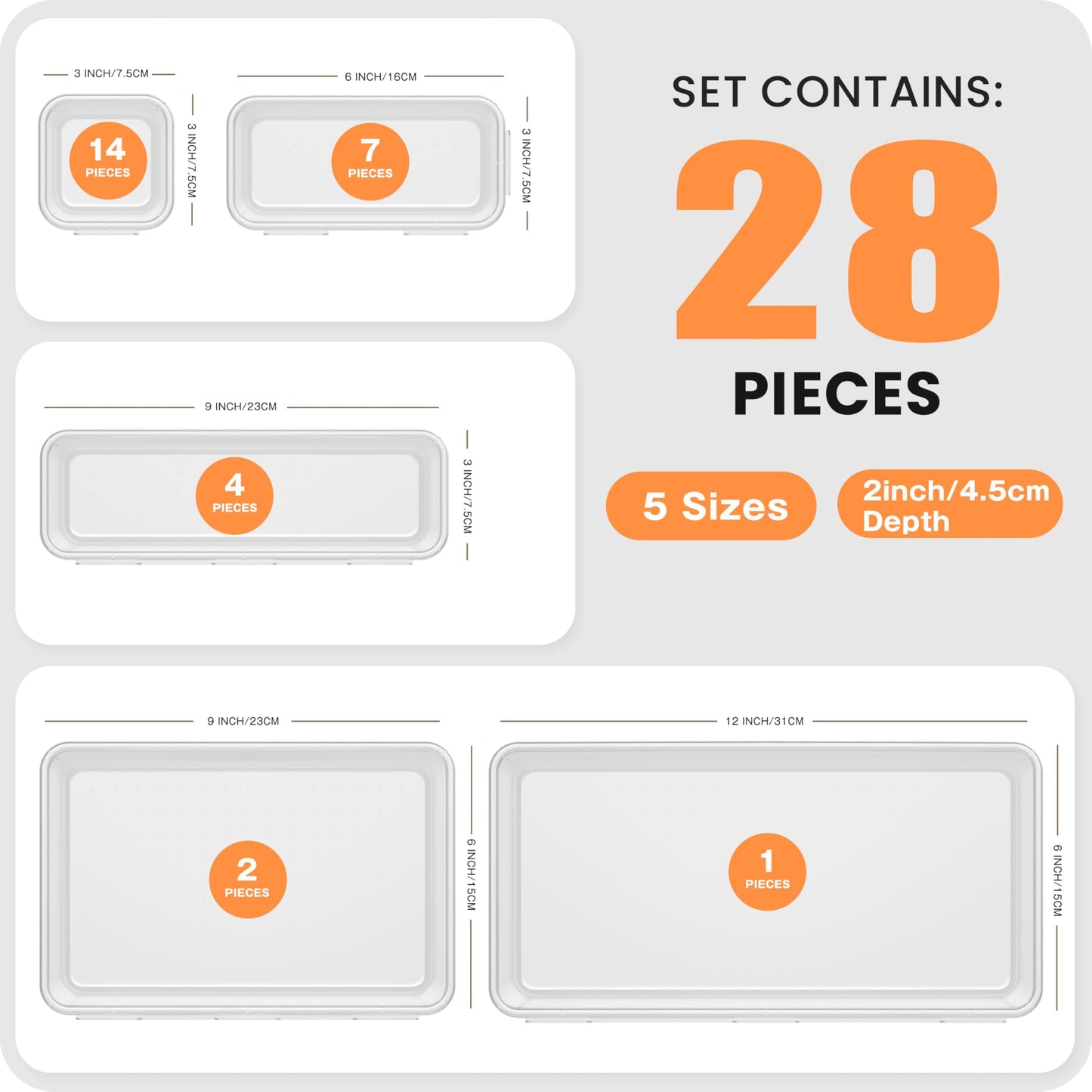 A-LuGei 【Military Grade】 Drawer Organizer, 【𝟱𝗦𝗶𝘇𝗲】 Clear Makeup organizer, 【Holds 177 Items】 Bathroom Organizers and Storage, Plastic Desk Organizer Divider, Organizer Bins for Office Vanity