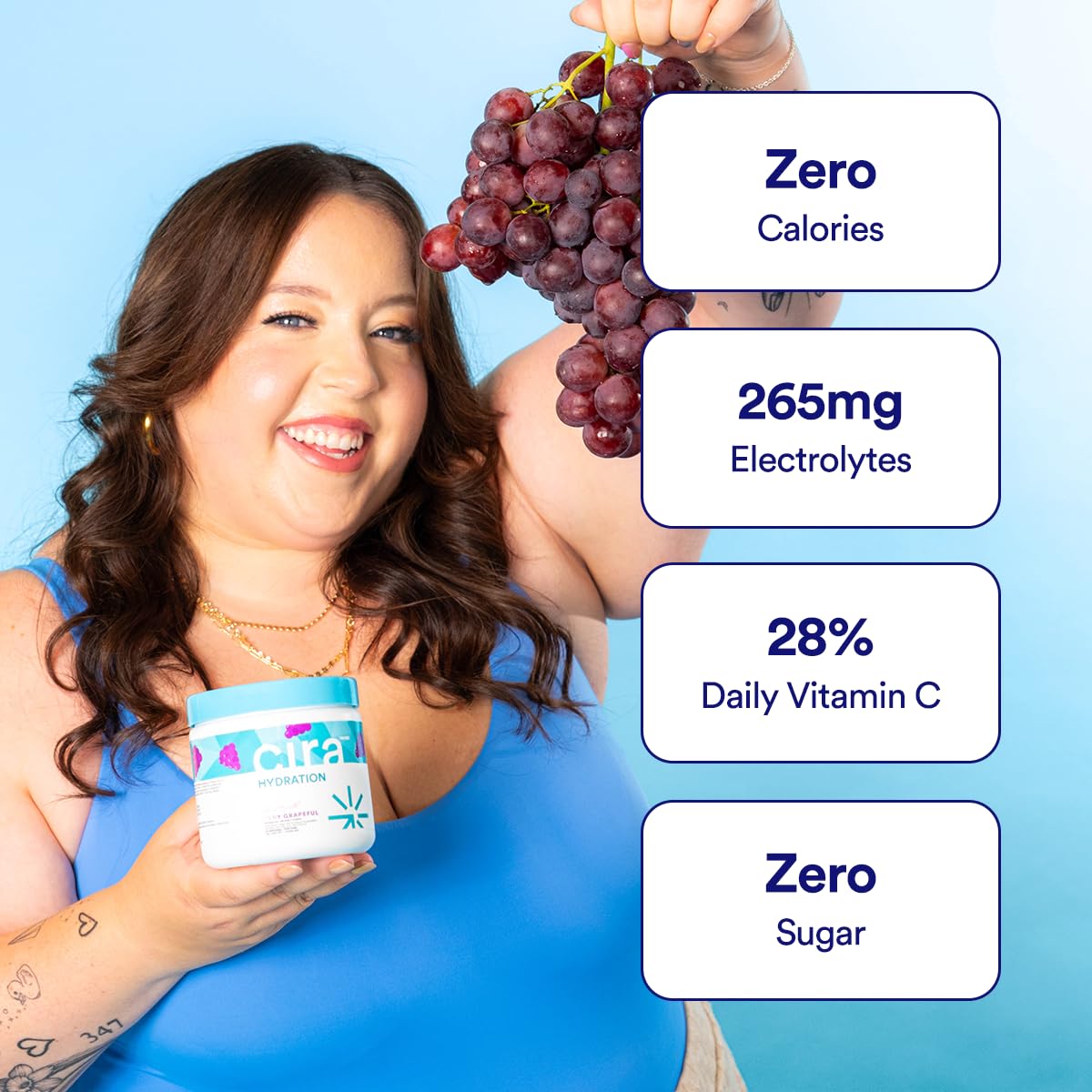 Cira Hydration Electrolytes Packets - Cira x Alicia McCarvell's Electrolyte Powder Sugar Free w Himalayan Salt, Daily On-the-Go Hydration Packets for Dehydration Relief - Very Grapeful, 20 Servings