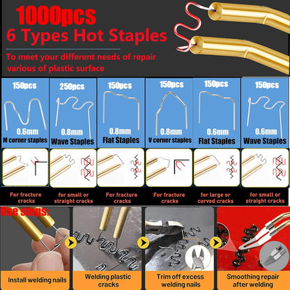 Upgraded 220W Plastic Welder, 2 in 1 Plastic Welding Repair Welder Kit 1000PCS Hot Stapler Soldering Gun with 100PCS Plastics Welding Rods Car Bumper Repair Kit for Most Plastics Repair - Available at All In One Marketplace Canada