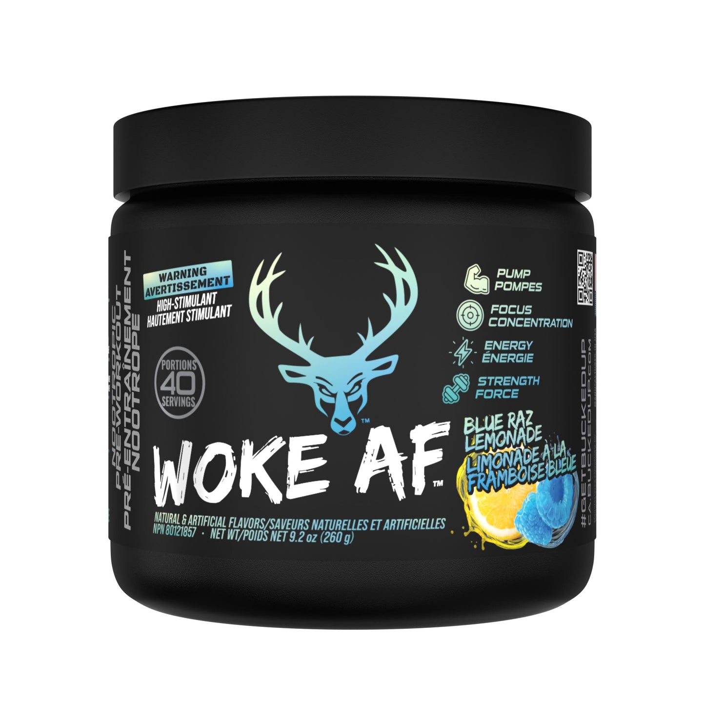 Bucked Up Woke AF Pre-Workout, Blue Raz Lemonade, 40 Servings Bucked Up
