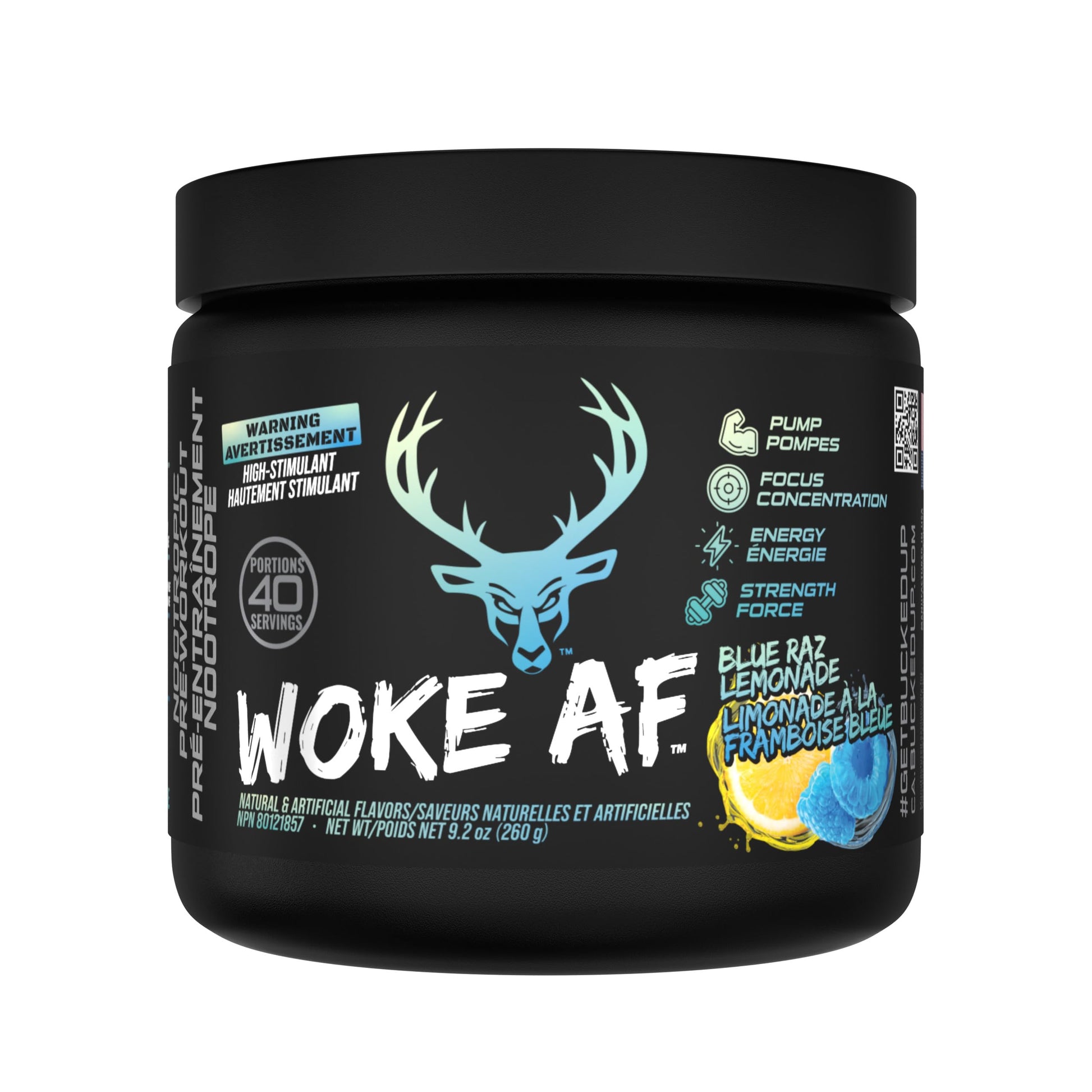 Bucked Up Woke AF Pre-Workout, Blue Raz Lemonade, 40 Servings Bucked Up