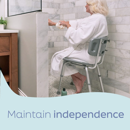Medline Bath Chair with Back, Shower Chair has Height Adjustable Legs, Tool-Free Assembly, Shower Seat with Suction Cup Feet, Gray - Available at All In One Marketplace Canada