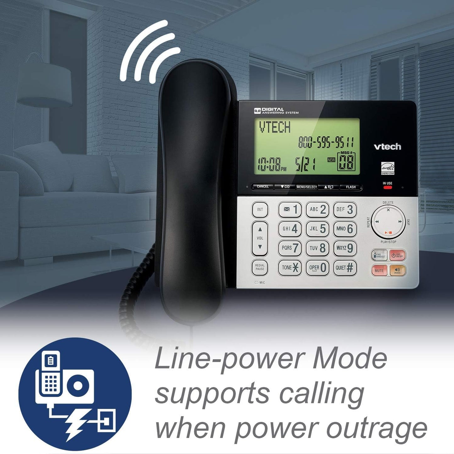 VTech CS6949-2 DECT 6.0 Corded/2-Cordless Telephone System, Black/Silver VTech