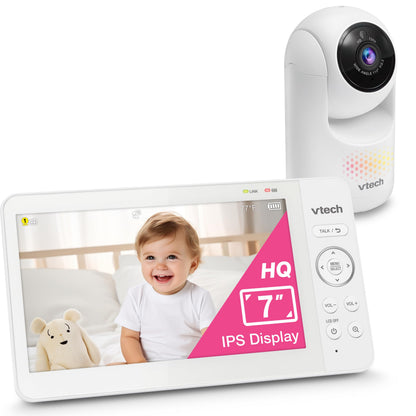 VTech Advanced HQ Max 7" Digital Video Baby Monitor with Pan-Tilt-Zoom, Night Light, Long Range, 2-WayTalk, Display, and Lullabies, No WiFi, White VTech