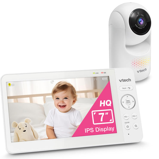 VTech Advanced HQ Max 7" Digital Video Baby Monitor with Pan-Tilt-Zoom, Night Light, Long Range, 2-WayTalk, Display, and Lullabies, No WiFi, White VTech