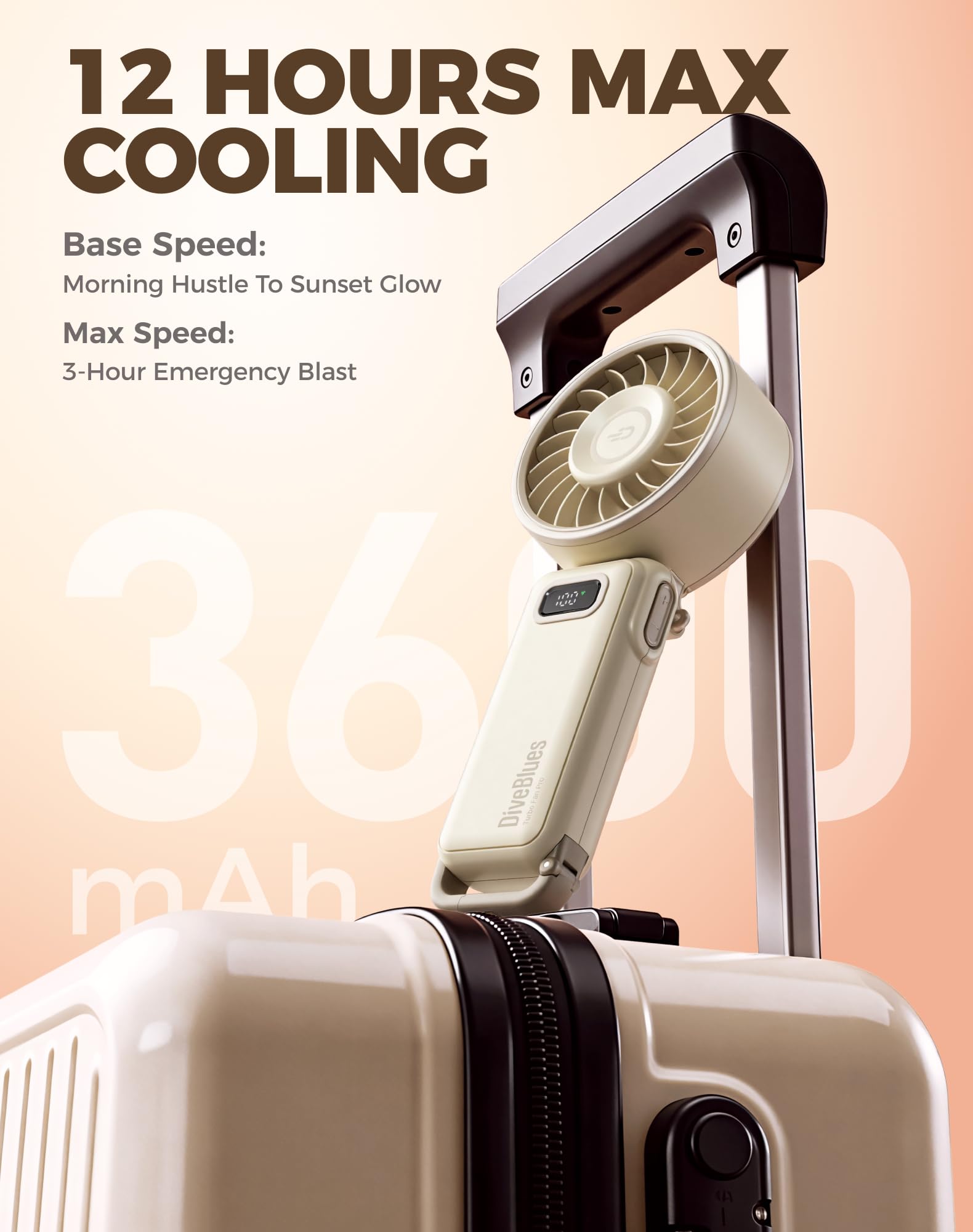Diveblues Portable Hand Fan - Mini USB Rechargeable Handheld Fan Up to 12 Hours Cooling, 1-100 Speed Personal Fan with Turbo Airflow, 180° Foldable Desk Fan for Office & Bedroom & Travel & Commuting - Available at All In One Marketplace Canada