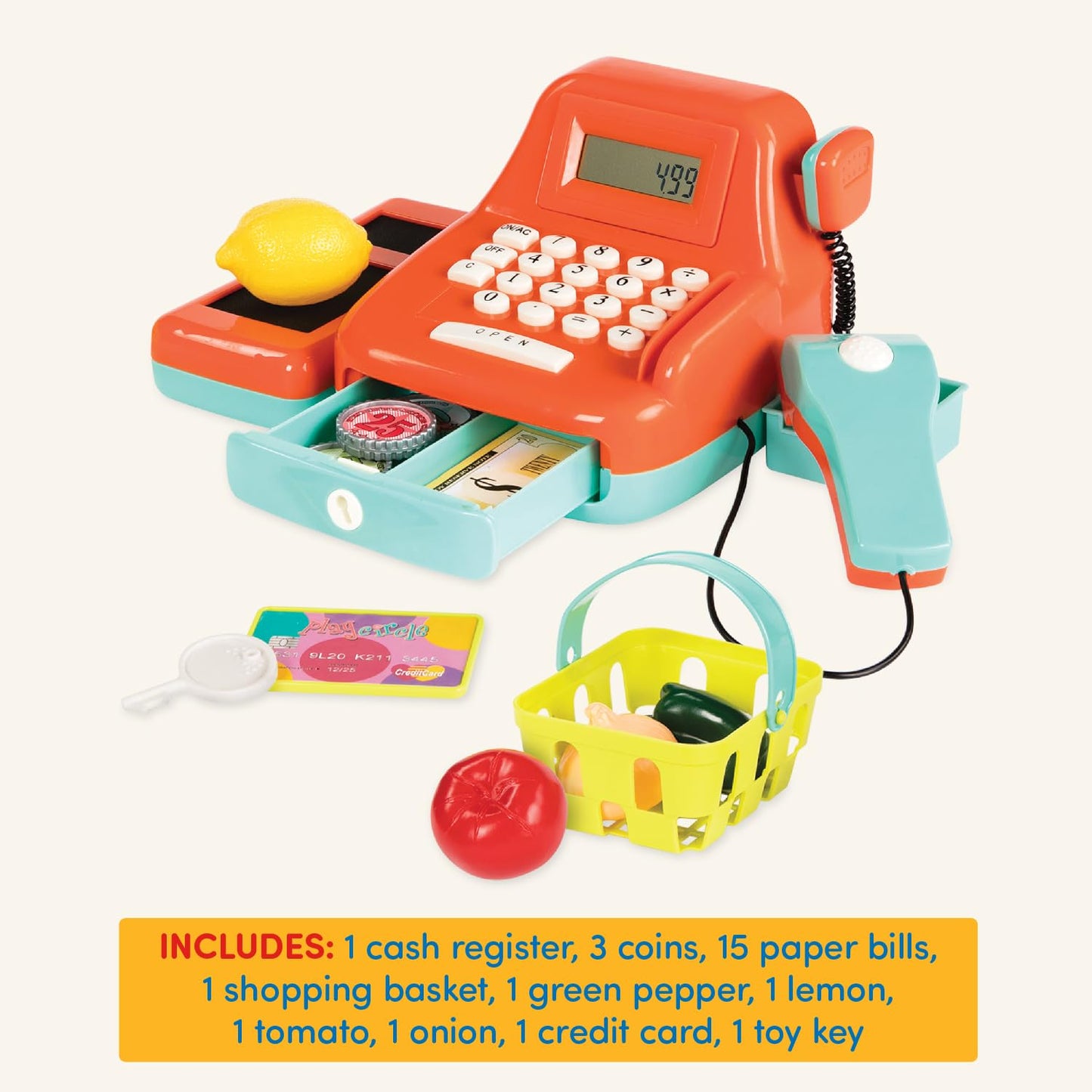 Battat Kids Cash Register with Scanner & Sounds, 26-Piece Set, 26 Pieces Battat