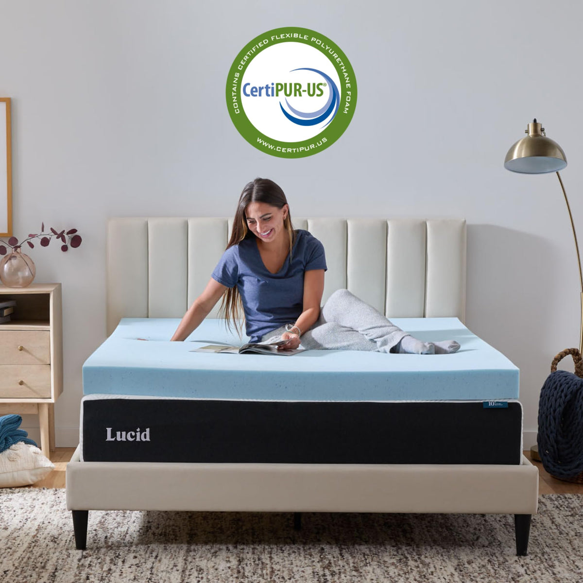 LUCID 4 Inch Gel Memory Foam Mattress Topper-Ventilated Design-Ultra Plush-Twin XL