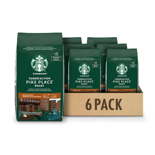Starbucks Pike Place Medium Roast Ground Coffee - 100% Arabica Beans, 340g Bags (6-Pack, 2040g Total)