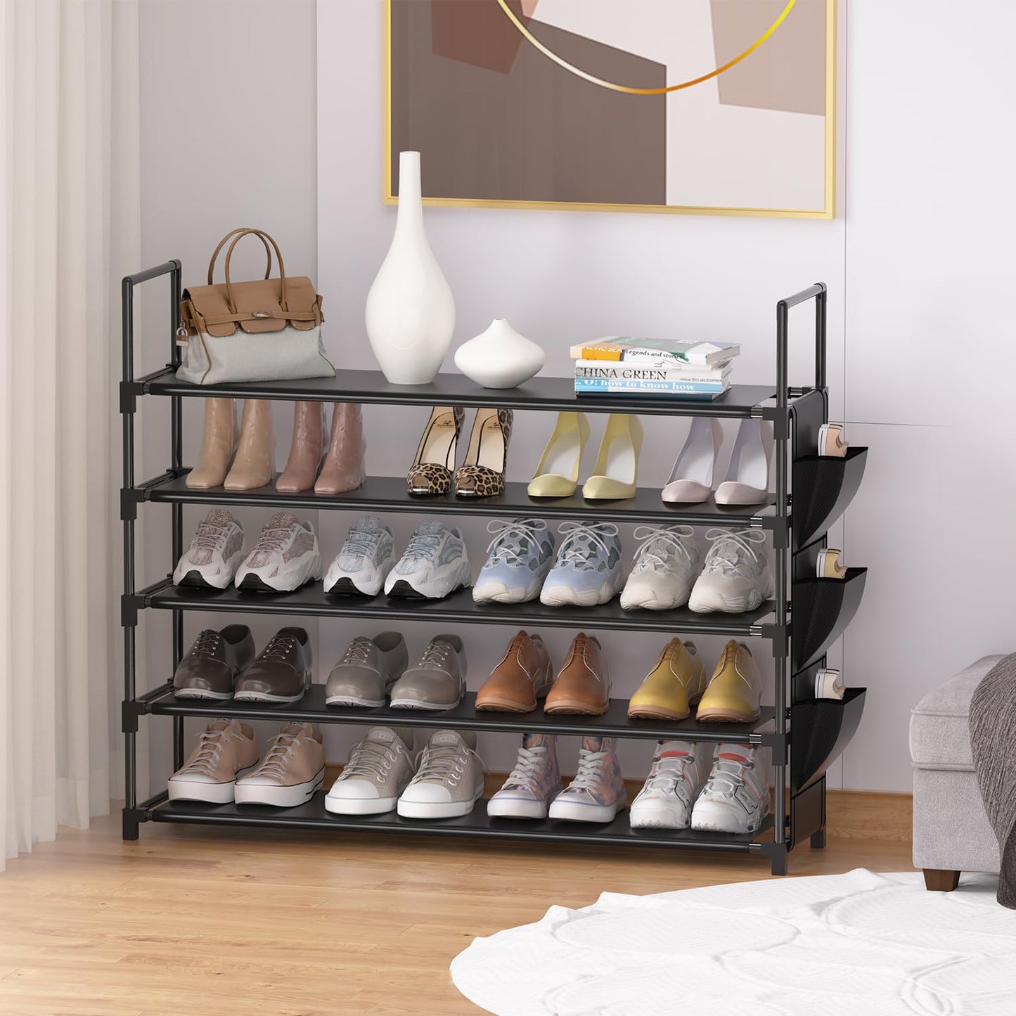Shoe Rack 5 Tier Shoe Organizer Shoe Storage 20-25 Pairs for Closet Entryway Shoes Holder Space Saving Tall Shoes Shelf for Bedroom Garage Door - Available at All In One Marketplace Canada