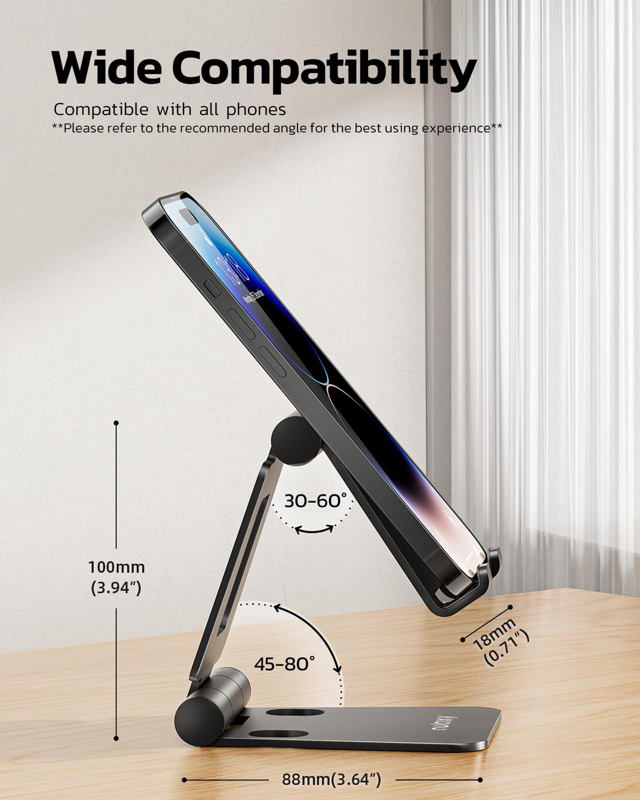 Nulaxy Dual Foldable Phone Stand for Desk, Fully Adjustable Desktop Cell Phone Holder Accessories for Office Kindle Compatible with 4-8" Mobile Devices iPhone Pro/Max/Plus, iPad Pro/Air/Mini, Black - Available at All In One Marketplace Canada