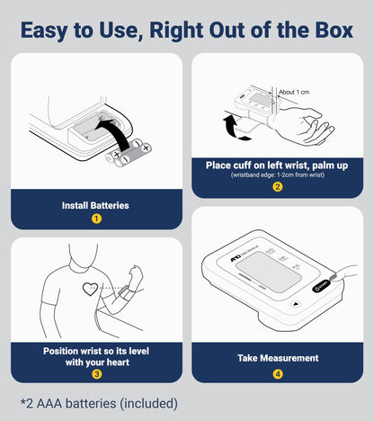 A&D Medical Wrist Blood Pressure Monitor for Home Use - UB-525CN, BP Adjustable Cuff (5.3-8.5"/13.5-21.5 cm) One Button Operation, 60 Reading Memory, FSA/HSA Eligible, 2 AAA Batteries - Available at All In One Marketplace Canada
