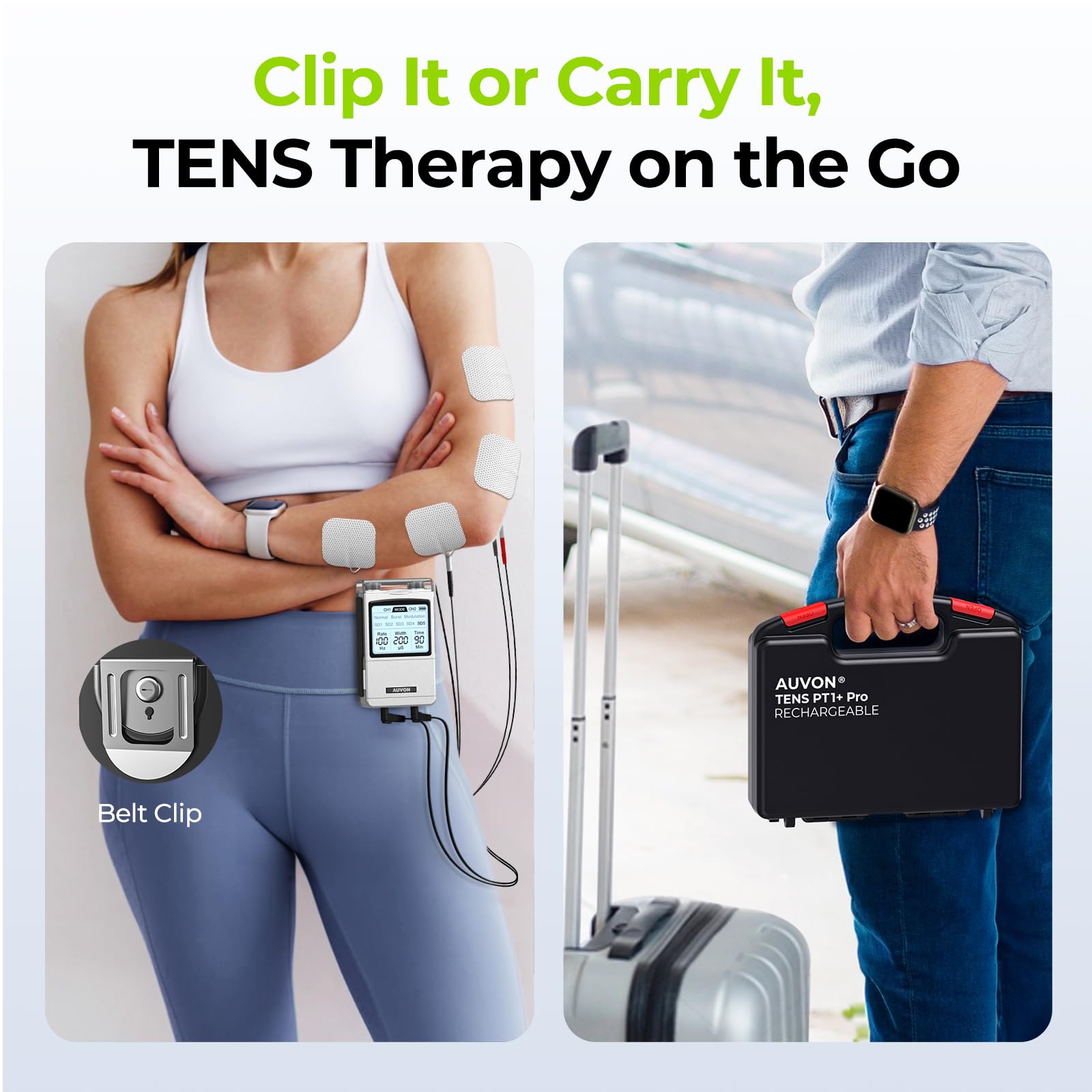 AUVON Rechargeable TENS Machine EMS Muscle Stimulator, Digital TENS Unit with 8 Customizable Modes, Electronic Massager for Sciatica, Shoulder & Back Pain Relief, 12 Pads, A Carry Case - Available at All In One Marketplace Canada